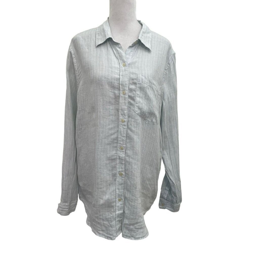 NWT GAP 100% Linen Boyfriend Button Front Shirt Top Breathable Blue size Medium